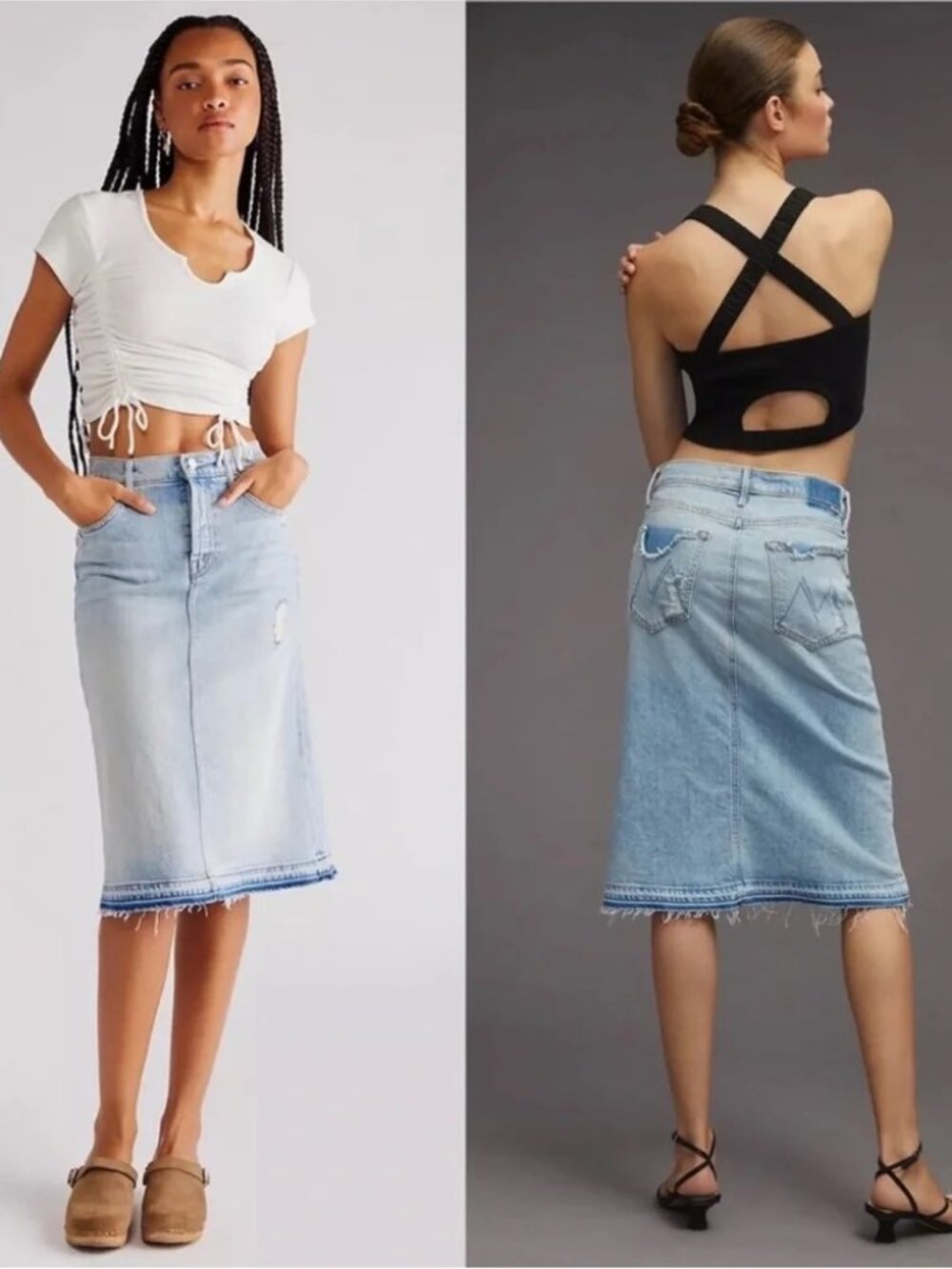 The Vagabond Midi Undone Hem Skirt - MOTHER